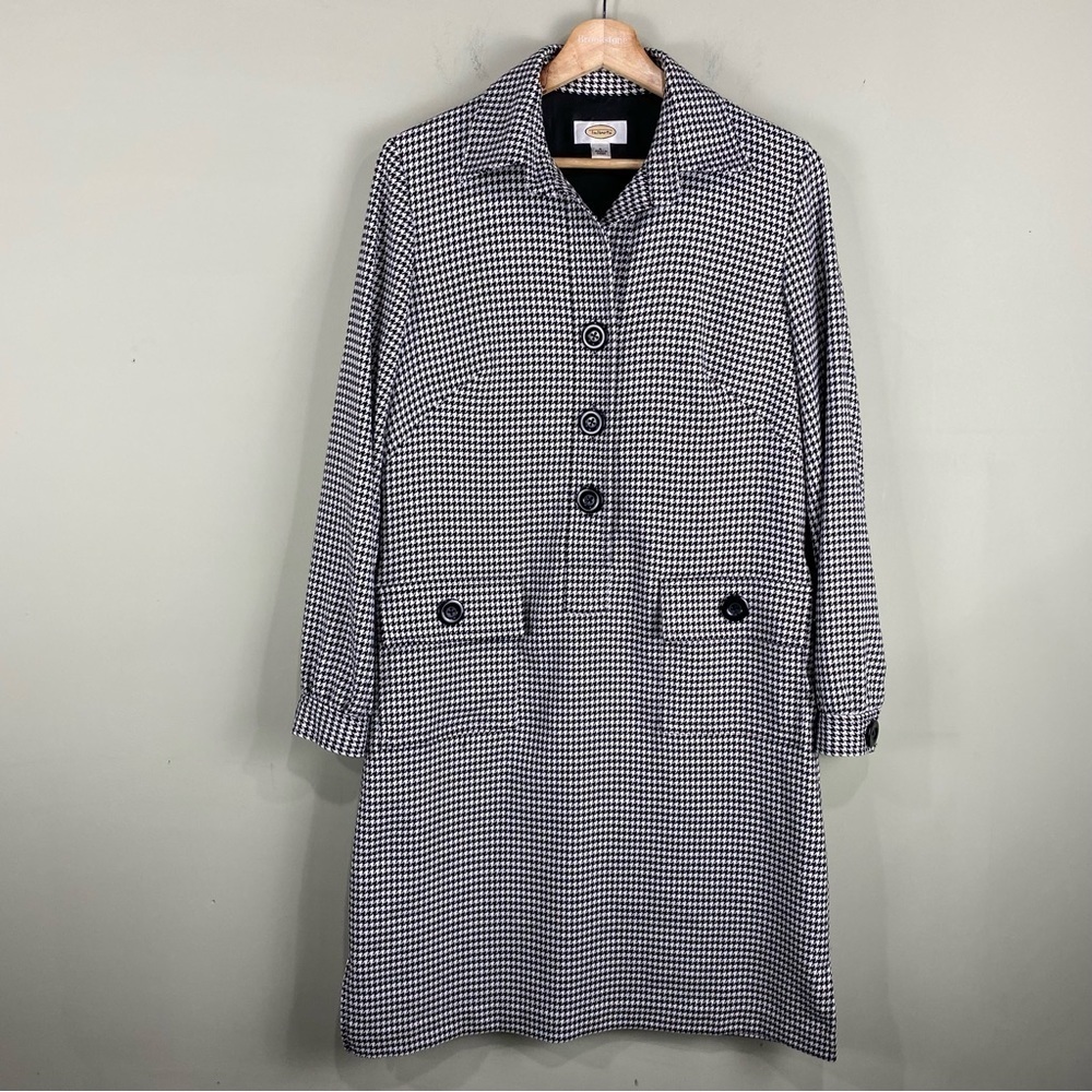 Talbots: Houndstooth Button Longline Popover Tunic Top Midi Shirt Dress Size 6